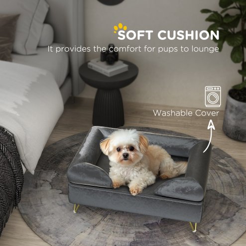 PawHut Dog Sofa Pet Couch Cat Chair with Removable Backrest, Soft Cushion, Washable Cover, for Small and Medium Sized Dogs, Grey