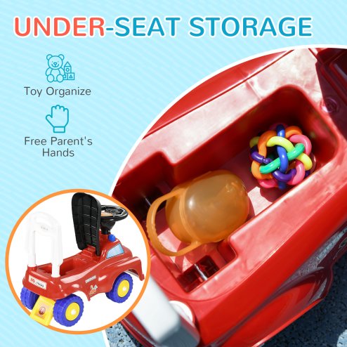AIYAPLAY Ride On Car, Foot to Floor Baby Car with Under Seat Storage, Steering Wheel, Music, Light, Fire Truck Kids Car for Boys and Girls 1.5-3 Years Old, Red