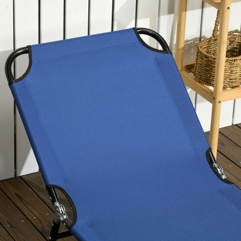 Outsunny Folding Sun Loungers Set of 2, Outdoor Day Bed with 5-Position Adjustable Backrest, Portable Recliner Garden Chairs with Breathable Mesh for Beach, Patio, Blue