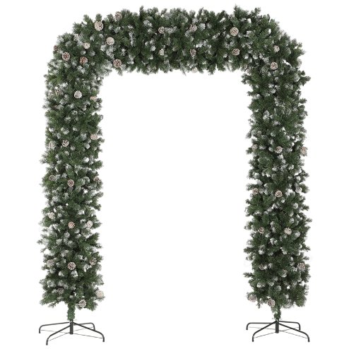 HOMCOM 8.2 ft Snow Frosted Christmas Tree Arch, Christmas Arch Doorway Decor with 1800 Tips and 91 Pinecones, Artificial Xmas Tree with Metal Stand for Indoor, Green