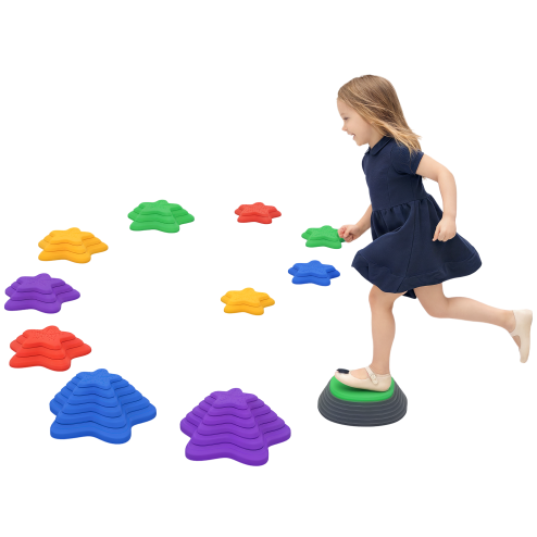 ZONEKIZ Kids Stepping Stones, 11 Pieces Balance River Stones for Obstacle Course, Stackable Non-Slip Starfish Shape, Sensory Play for Indoors, Outdoors