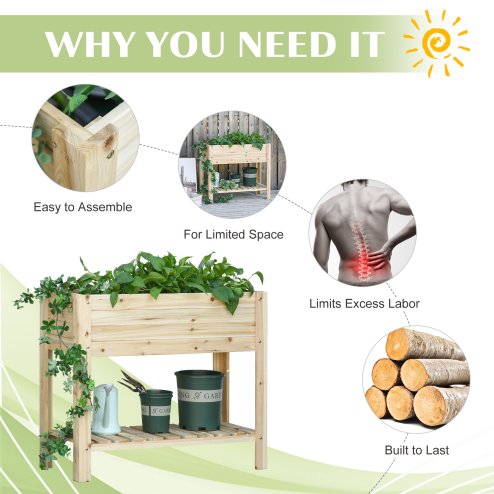 Outsunny Wooden Raised Garden Bed Plant Stand Outdoor Tall Flower Bed Box with Clapboard, Nature Wood Color 100 x 40 x 84cm