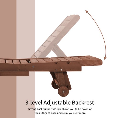 Outsunny Garden Patio Sun Lounger, Outdoor Wooden Sun Bed with Built-In Table, Reclining Backrest and Rolling Wheels for Sunbathing, Red Brown