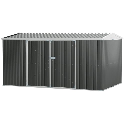 Outsunny 14 x 8ft Outdoor Garden Metal Storage Shed with Lockable Door, Tool Storage Box with Sloped Roof, 4 Windows and Floor Foundation for Backyard, Patio and Lawn - Grey