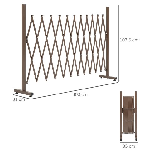 Outsunny Expanding Trellis Fence Freestanding Aluminum Alloy Movable Fence Foldable Garden Screen Panel Pet Safety Fence for Patio Lawn Decoration, 300cm x 103.5 cm, Dark Brown