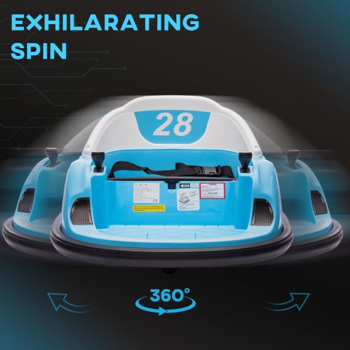 AIYAPLAY Kids Bumper Car, 360 Rotation 12V Waltz Car, Battery Powered Ride-On Toy with Remote Control, Dual Joystick, Music, USB, LED Lights, Horn, for Ages 1.5-5 Years, Blue