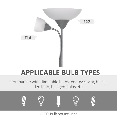 HOMCOM Modern Floor Lamp, Uplighter 2-Light Tall Standing Lamp with Adjustable Heads,  for Living Room, Bedroom, Office