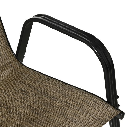 Outsunny 4 Pieces Garden Chairs, Stackable Outdoor Chairs with High Backrest and Armrest, Breathable Mesh Fabric Dining Chair Set of 4, Mixed Brown