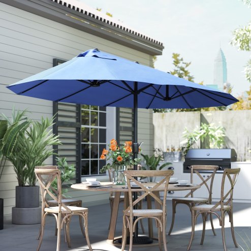 Outsunny 4.6m Large Garden Parasol Double-Sided Sun Umbrella Patio Market Canopy Shade Outdoor Blue - NO BASE