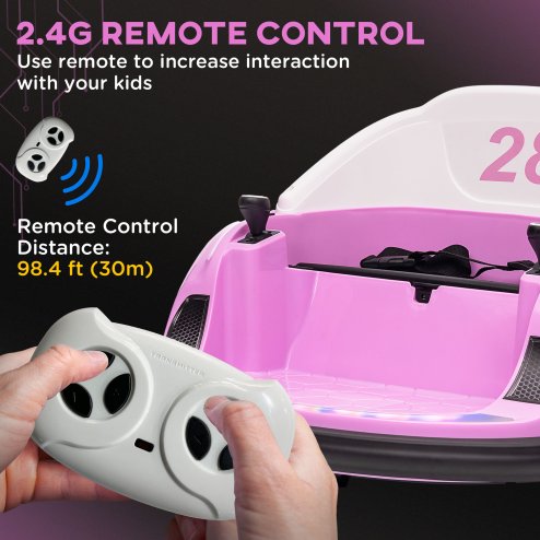 AIYAPLAY Kids Bumper Car, 360 Rotation 12V Waltz Car, Battery Powered Ride-On Toy with Remote Control, Dual Joystick, Music, USB, LED Lights, Horn, for Ages 1.5-5 Years, Pink