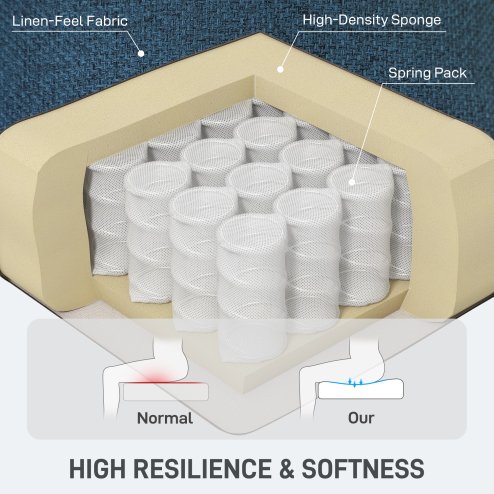 HOMCOM Pull Out Sofa Bed, Fabric 2 Seater Click Clack Sofa Bed Settee with 2 Pocket Springs, Convertible Sofa Couch with Pillows and Side Pockets for Living Room, Home Office, Blue