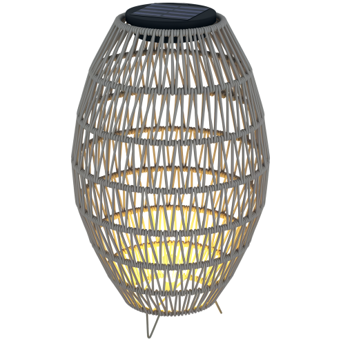 Outsunny Rattan Solar Lamp, Garden Solar Lantern with Auto On/Off Light, IP44 Waterproof, Decorative Outdoor Rattan Lamp for Porch, Pathway, Grey