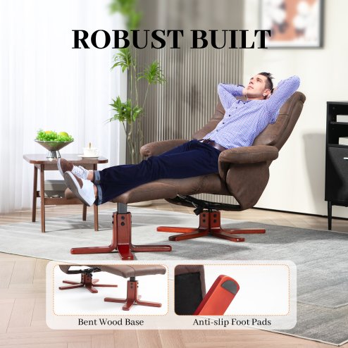 HOMCOM Recliner Chair with Footstool, Upholstered Armchair with Adjustable Backrest, Leisure Lounge Chair for Living Room, Bedroom, Dark Brown