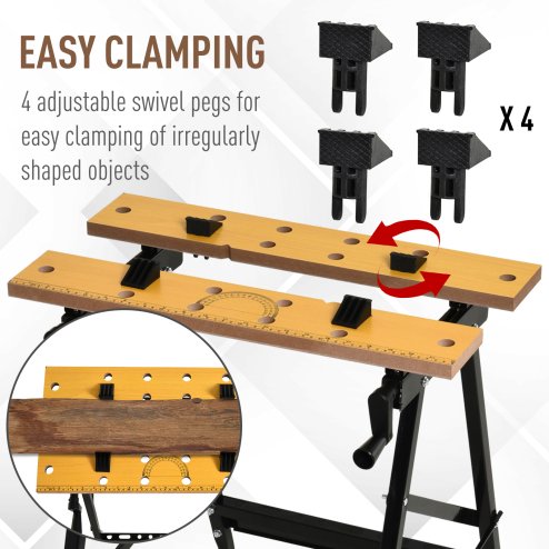 DURHAND 4-in-1 Work Bench, Folding Clamp Table w/ 4 Adjustable Clamping Pegs for DIY Home Garage, Black