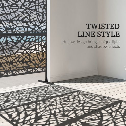 Outsunny Decorative Garden Privacy Screen with Stand, 6.5FT Freestanding Metal Outdoor Divider, Decorative Privacy Panel with Expansion Screws for Garden Pool Hot Tub, Twisted Line Style, Black