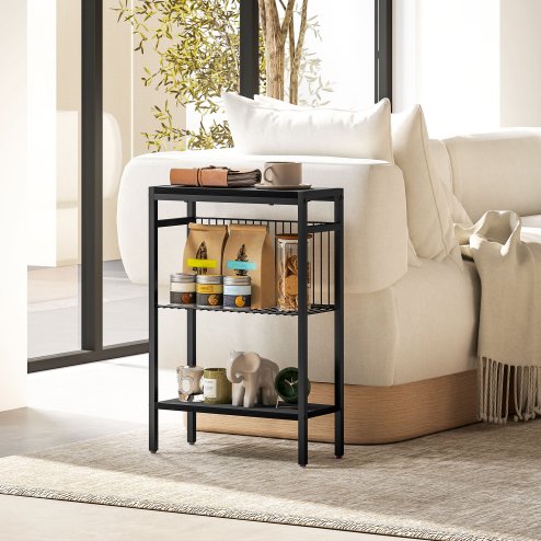 HOMCOM Side Table with 3-Tier Storage, Small Bedside Table, Sofa End Table with Steel Frame for Living Room, Bedroom