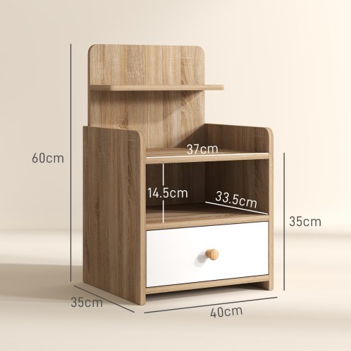 HOMCOM Bedside Table, Bedside Cabinet with Drawer, Modern Side Table with Shelf for Bedroom, Living Room, Natural Wood Effect
