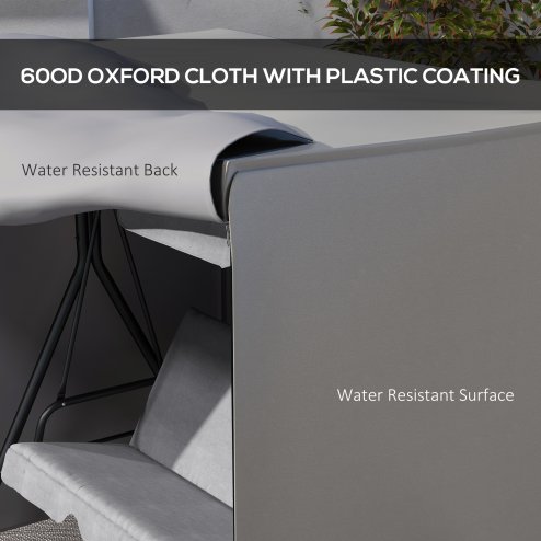 Outsunny 3 Seater 600D Oxford Patio Swing Chair Cover Outdoor Garden Furniture Rain Protection Protector Waterproof Anti-UV, 177 x 114 x 152cm, Light Grey
