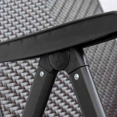 Outsunny Set of 2 Outdoor Wicker Folding Chairs, Patio PE Rattan Dining Armrests Chair set with 7 Levels Adjustable Backrest, for Outdoors, Camping, Brown