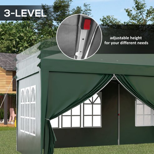 Outsunny 3 x 6 m Pop Up Gazebo with Sides and Windows, Height Adjustable Wedding Camping Party Tent Canopy Marquee with Storage Bag for Garden, Event, Green