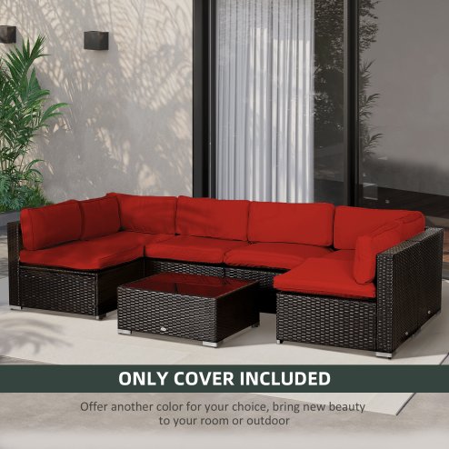 Outsunny Replacement Cushion Covers for Garden Sofa Set, Garden Rattan Sofa Cushion Polyester Cover Replacement Outdoor - No Cushion Included, Red