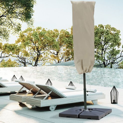 Outsunny Garden Parasol Cover, Outdoor Patio Umbrella Protector Weatherproof Garden Patio with Rod, Zipper for 2-4m Parasol, 60 x 160cm, Khaki