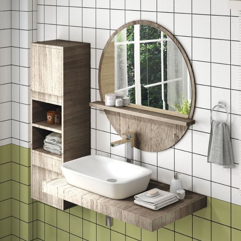 kleankin 45cm Wall Mounted Bathroom Mirror, Round Mirror with Shelf, Framed Makeup Mirror for Home Decoration