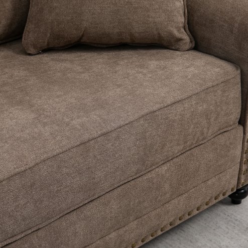 HOMCOM 3 Seater Sofa, Fabric Couch with Rubber Wood Legs, 3 Seater Settee with Extra Padded Cushions and Pillows for Living Room, 196W x 80.5D x 89H cm, Brown