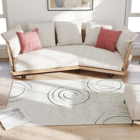 HOMCOM Modern Area Rug, Swirl Pattern Machine Washable Rug, Allergy-Friendly Floor Carpet for Living Room, Bedroom, Dining Room, Home Office, 170 x 120 cm, Cream White