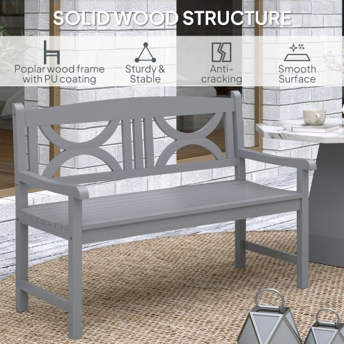 Outsunny 2-Seater Chair, Wooden Garden Bench, Outdoor Patio Loveseat for Porch, Grey