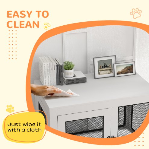 PawHut Dog Crate Furniture End Table w/ Soft Washable Cushion, Two Doors, Indoor Pet Kennel for Small Medium Large Dogs w/ Wire Mesh, White