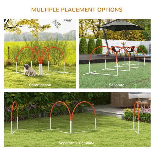PawHut Dog Agility Equipment Set, Dog Agility Training Equipment for Dogs with Oxford Carry Bag, 4 PCS Weave Poles, Dog Obstacle Course, Pet Outdoor Games, Orange