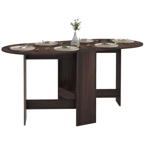 HOMCOM Folding Dining Table, Drop Leaf Table for Small Spaces, Oval Tabletop for Dining Room, Chocolate Wood Effect