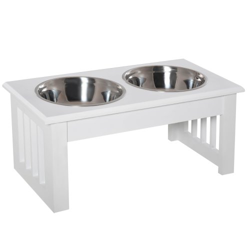 PawHut Raised Dog Bowl Feeding Bowls with Stand for Extra Small and Small Dogs Elevated Pet Bowls Water Food Feeder 44L x 24W x 15H cm - White