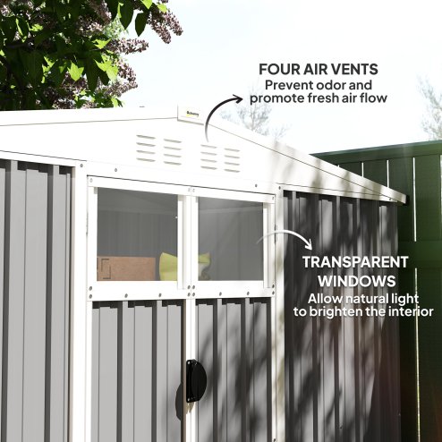 Outsunny 8 x 4 ft Metal Garden Shed, Garden Storage Shed with Window, 4 Vents and Lockable Door, Waterproof Galvanised Steel Tool Storage Shed, Light Grey