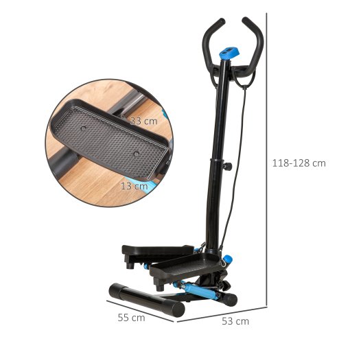 HOMCOM Adjustable Twist Stepper Aerobic Ab Exercise Fitness Workout Machine w/ LCD Screen, Height Adjust Handlebars for Home Gym, Black and Blue