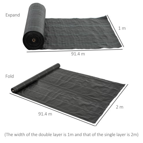 Outsunny 2m x 90m Weed Control Membrane, Heavy Duty Weed Control Barrier Fabric, 90gsm Ground Cover for Patios, Garden, Flower beds, Landscaping