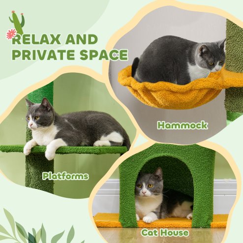 PawHut Floor-to-Ceiling Cat Tree, 230-275cm Height Adjustable Cat Tower, 6-Level Activity Centre for Indoor Cats with Scratching Posts, Cat House, Hammock, Toy Ball, Green