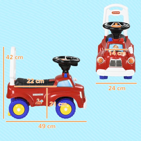 AIYAPLAY Ride On Car, Foot to Floor Baby Car with Under Seat Storage, Steering Wheel, Music, Light, Fire Truck Kids Car for Boys and Girls 1.5-3 Years Old, Red
