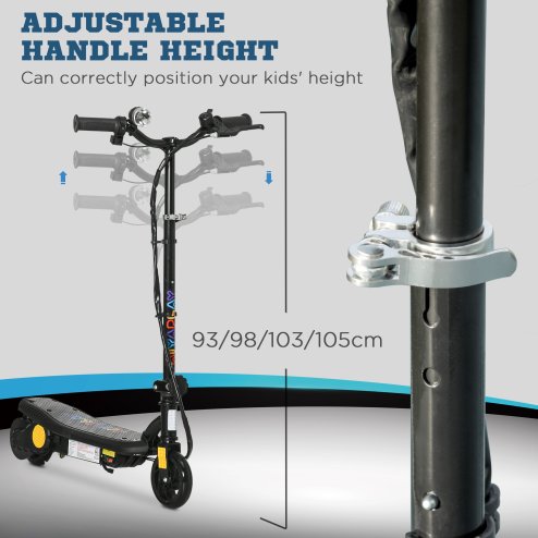 HOMCOM Folding Electric Scooter 120W E-Scooter with Three Mode LED Headlight, Warning Bell, Adjustable Height, 12km/h Maximum Speed, for Ages 7-14 Years - Black