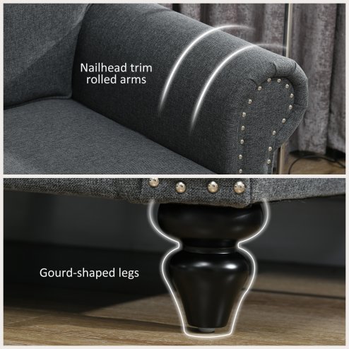 HOMCOM 2 Seater Sofa, Fabric Sofa Couch with Nailhead Trim Rolled Arm and Slatted Wood Frame, Upholstered Loveseat Settee for Living Room, Bedroom, Home Office