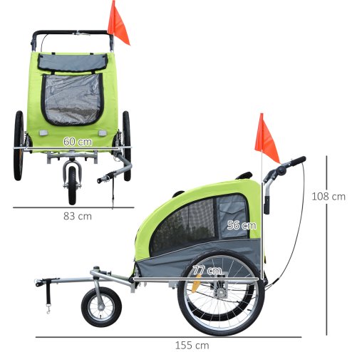 PawHut Dog Bike Trailer Pet Stroller Cart Carrier for Bicycle 360 Rotatable with Reflectors 3 Wheels Hitch Coupler Push/ Pull/ Brake Water Resistant Green