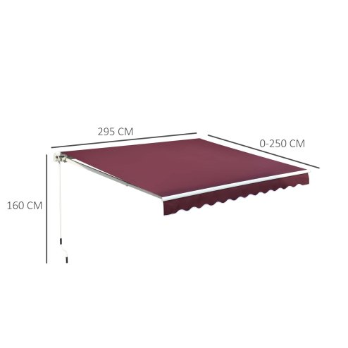 Outsunny 3 x 2.5m Garden Patio Manual Awning Canopy Sun Shade Shelter with Winding Handle Retractable Handle Red