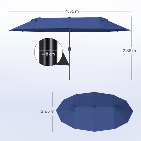 Outsunny 4.6m Large Garden Parasol Double-Sided Sun Umbrella Patio Market Canopy Shade Outdoor Blue - NO BASE