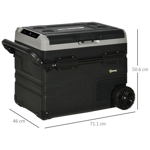 Outsunny 50L Car Refrigerator, Portable Compressor Cooler Box, Fridge Freezer w/ Inner LED Light, Foldable Handles, Cup Holders, 12/24V DC and 110-240V AC for Campervan RV Boat Travel Down to -20°C