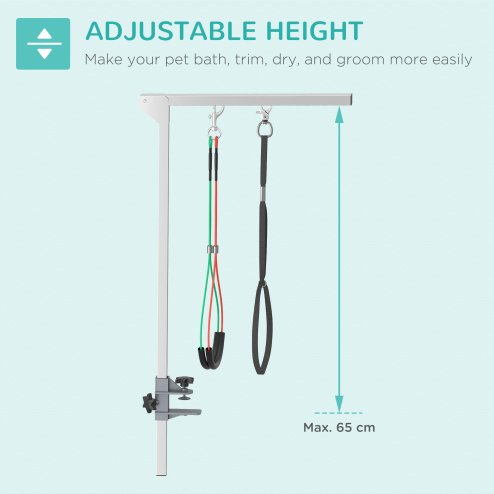 PawHut Foldable Pet Grooming Arm w/ Clamp 30 Inch Height Adjustable, Dog Grooming Loop, Two No Sit Haunch Holders for Small Medium Dogs, Sliver