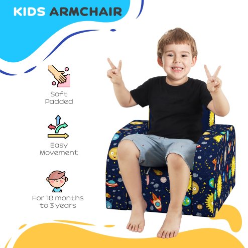 AIYAPLAY Kids Armchair, 2 in 1 Foldable Toddler Chair, Soft Snuggle Sponge Filled Recliner, for Bedroom Playroom Living Room, for Boys & Girls 18 Months to 3 Years - Dark Blue