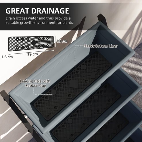 Outsunny 5-Tier Raised Garden Bed, Vertical Ladder Plant Stand with 5 Removable Boxes, Drainage Holes and Plugs, Indoor Outdoor Elevated Flower Herb Growing Box for Garden Patio Balcony, Grey