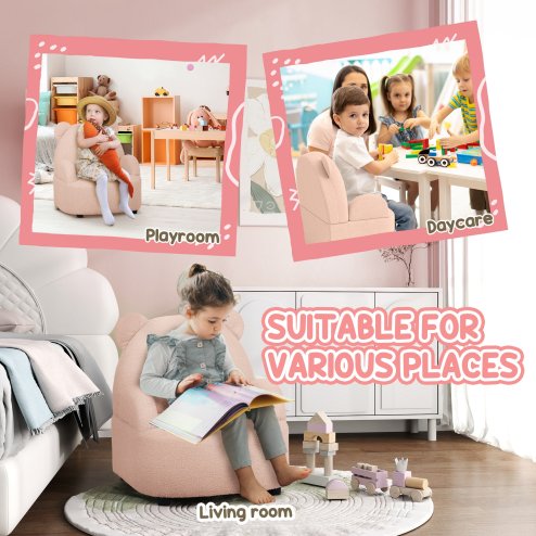 AIYAPLAY Kids Armchair, Bear Shaped Toddler Chair, Baby Armchair for Bedroom Playroom Living Room, for Boys and Girls Aged 18 Months to 3 Years - Pink