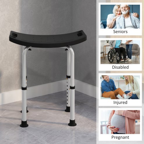HOMCOM Height Adjustable Shower Stool, Aluminium Shower Chair, Non-Slip Bath Stool for Elderly, Disabled, Seniors, Pregnant